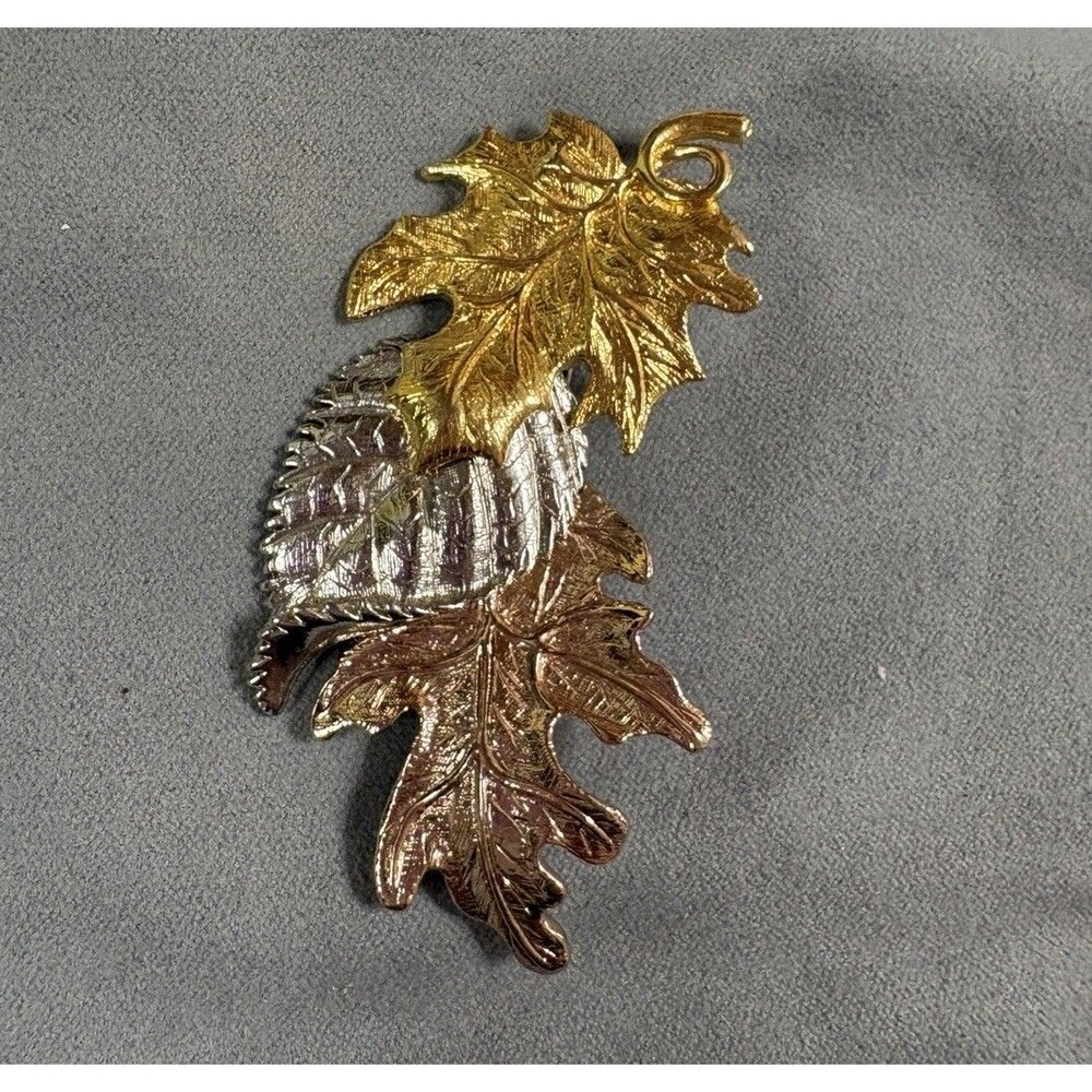 Vintage Leaf Pin Brooch Statement Large Bronze Silver Gold Tone Mixed Metal Rose